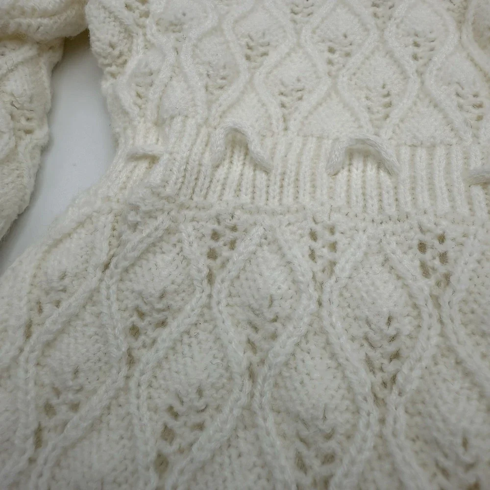 Vtg Renzo Baby Unisex Sz 0-3m White Knit Sleeper‎ Hood Newborn Classic Handmade
